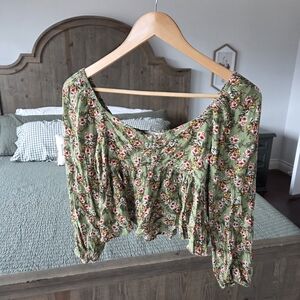 Altar'd State Green Floral Crop Top